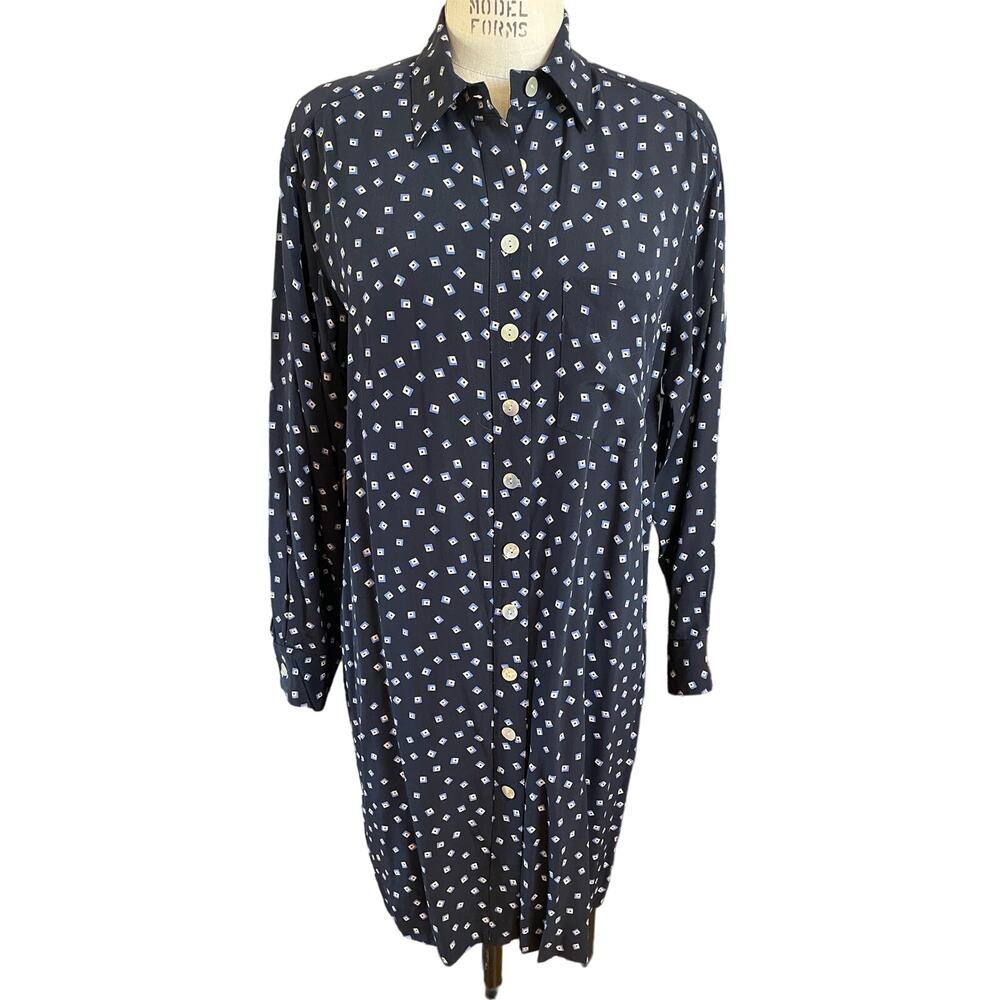 Lauren Ralph Lauren 100% Silk Geometric Print Button Down Shirt Dress Size 8